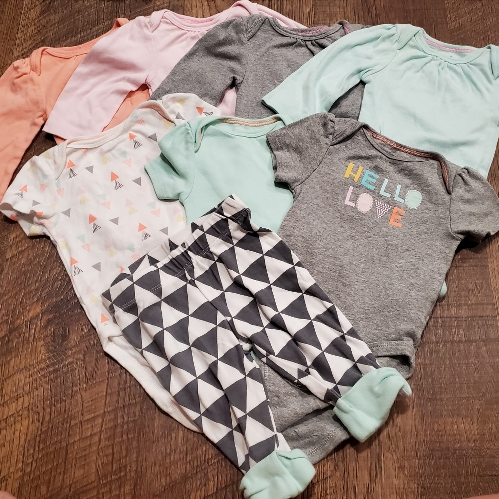 Cloud Island Bundle Baby Girl Onesies Bodysuits Pants Neon Geometric Cotton 0-3M